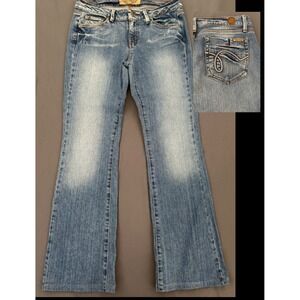 Hint Jeans Womens Size 9 Blue Bootcut‎ Flare Embroidered Distresses Denim